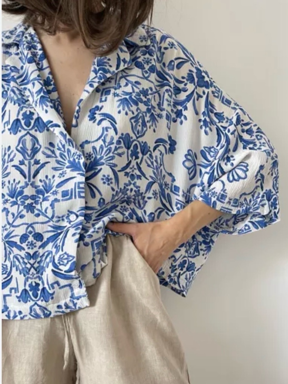 H&M Blue & White Floral Printed Oversized Blouse XL